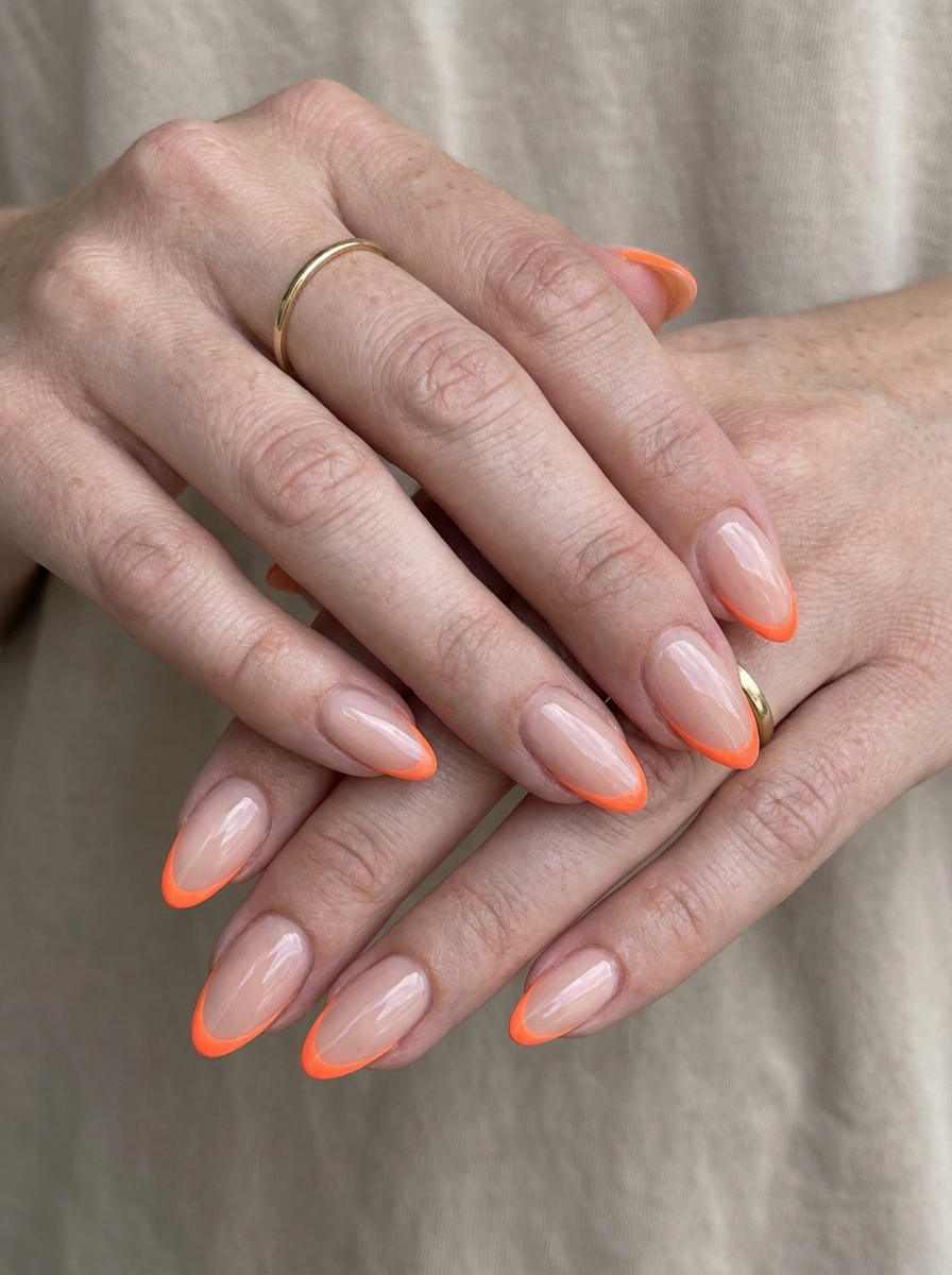 Neon French Outline Nails mit leuchtender French Umrandung